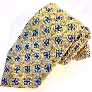 CM GOLD SERIES REPP TIE 100% SILK JACQUARD ITALY X-LONG GOLD